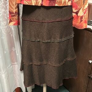 Boho Flared Layered Brown Skirt Sz 10 Lined